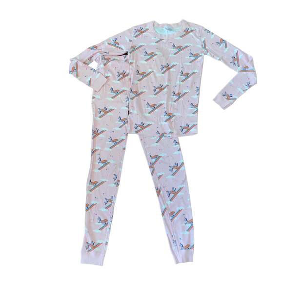Hanna Andersson Unicorn Rainbow Cloud Two Piece long john Pink Pajama Set sz 14 - Picture 2 of 7
